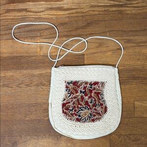 Elegant Cream and Red Embroidered Women's Bag
